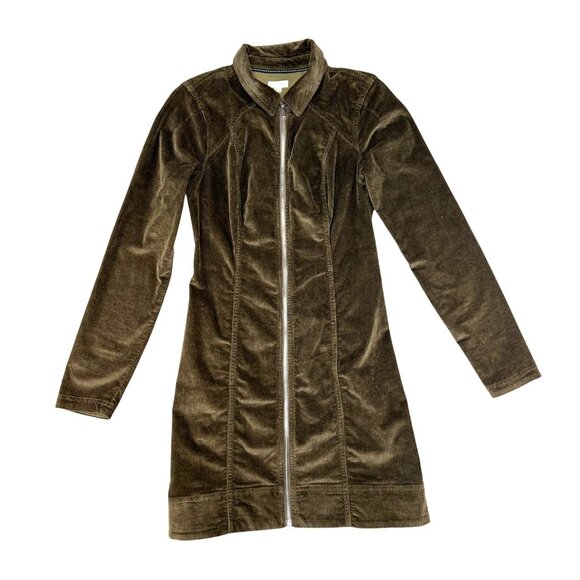 Anthropologie Pilcro Long-Sleeve Corduroy Slim Zip-Front Mini Dress Brown Size 6 - Picture 3 of 14